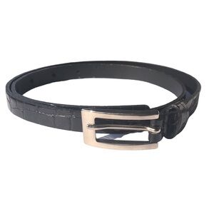 Vera Pelle Italy Black Patent Snakeskin Pattern Leather Belt Silver Tone Buckle